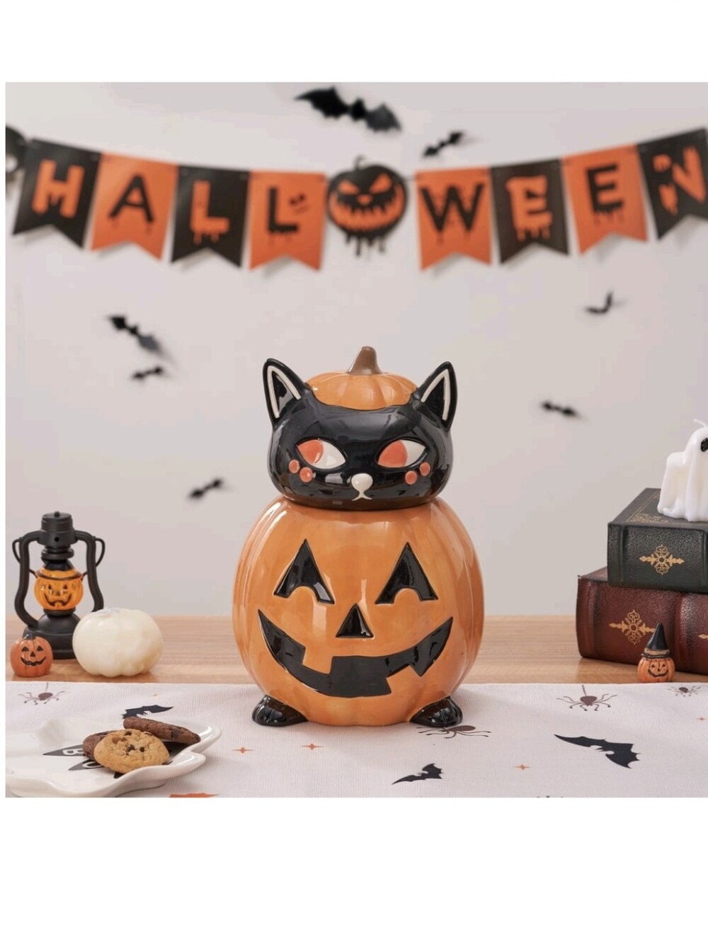Cute Cat In Halloween Decor Cookie Jar NEW